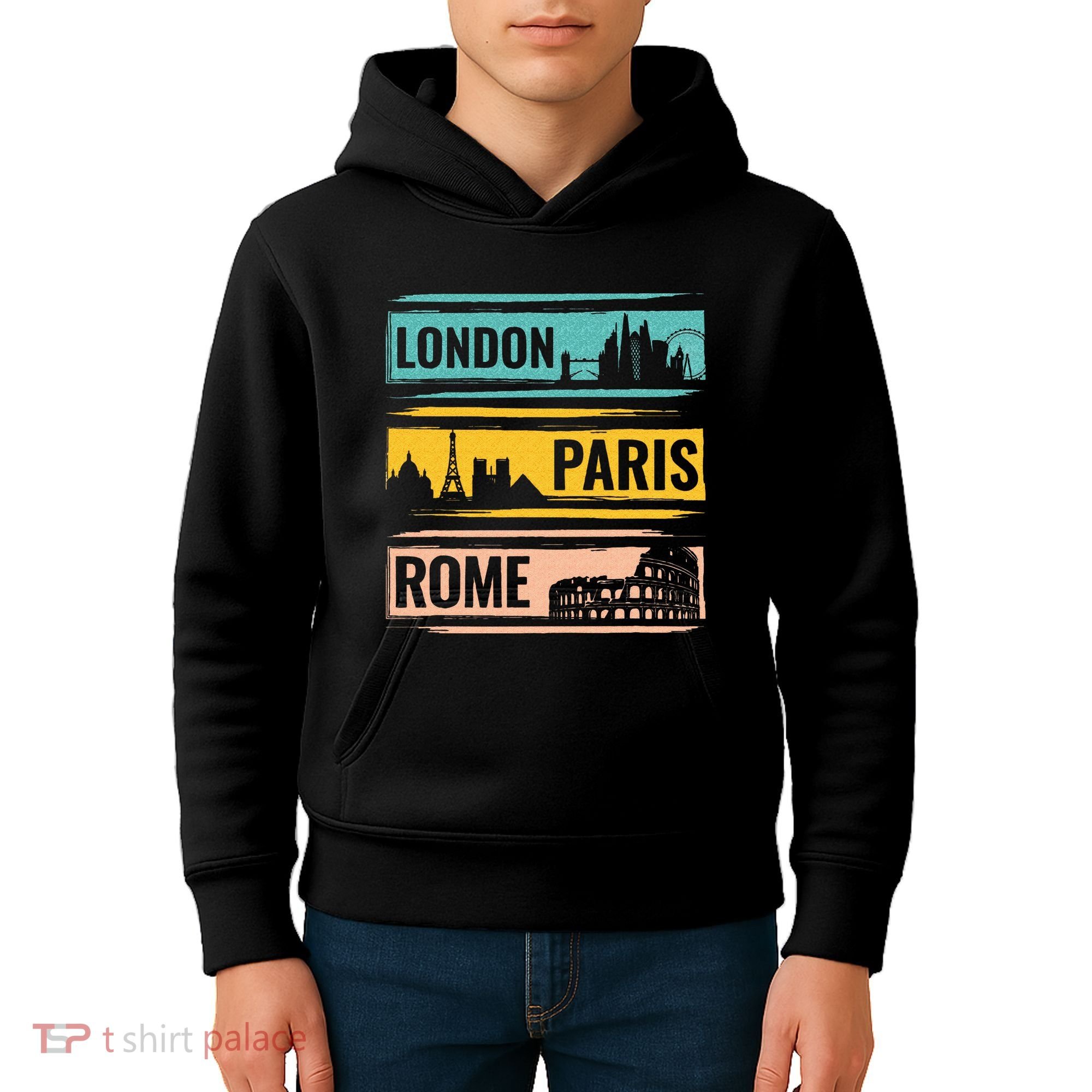 London Paris Rome World Traveler Kids Hoodie