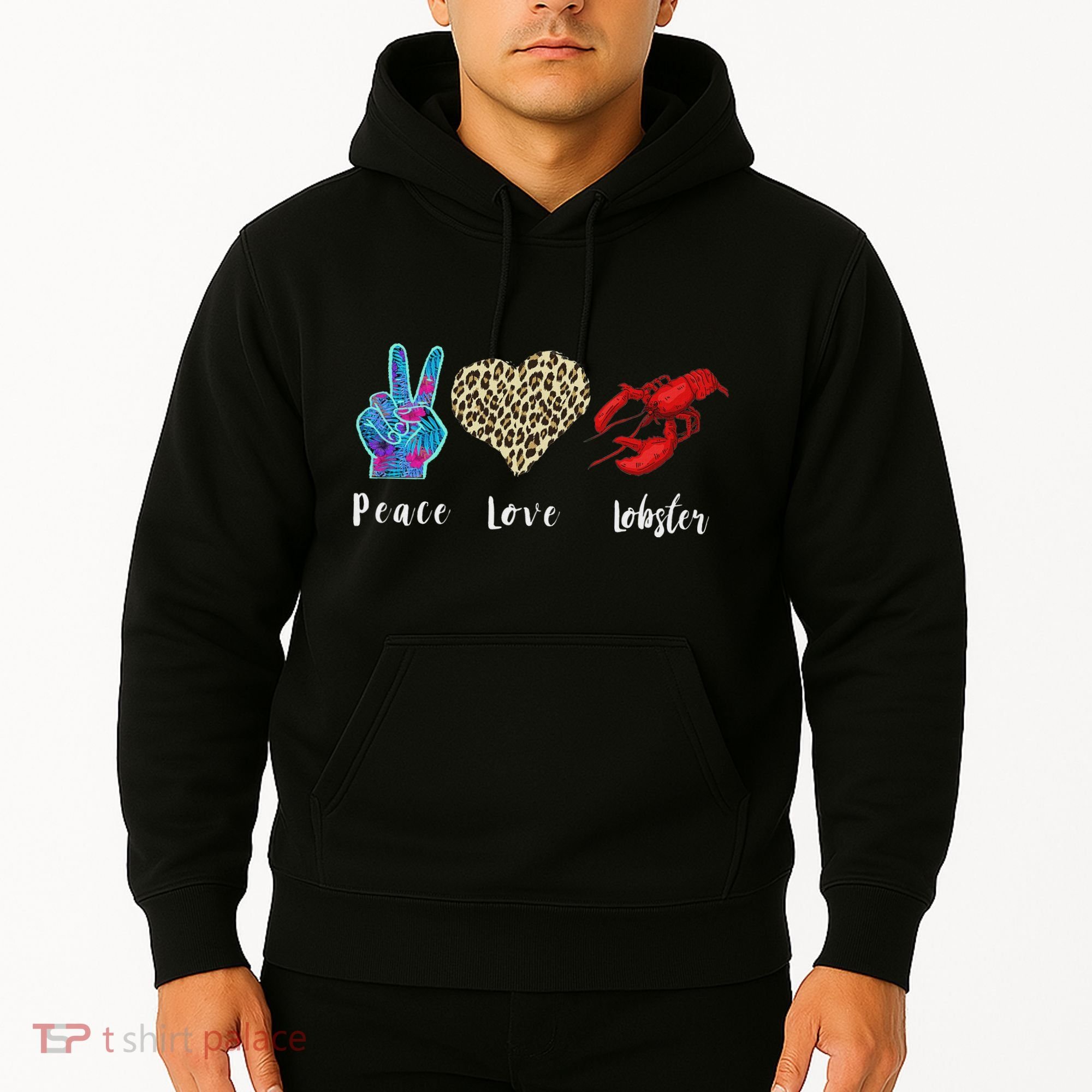 Love Peace Red Lobster Leopard Seafood Lover Lobster Eating Hoodie