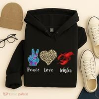 Love Peace Red Lobster Leopard Seafood Lover Lobster Eating Hoodie thumb 4