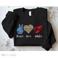 Love Peace Red Lobster Leopard Seafood Lover Lobster Eating Sweatshirt thumb 2
