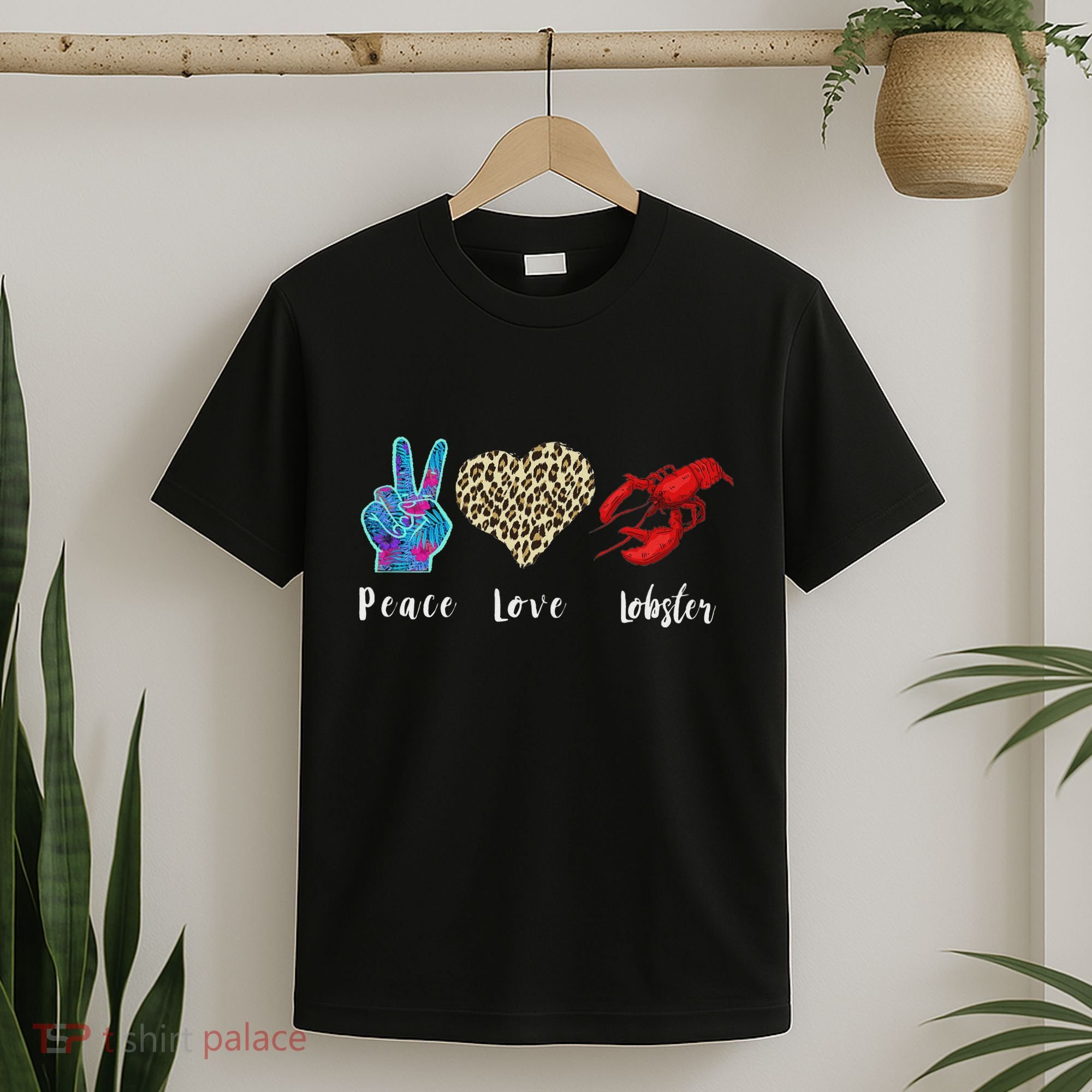 Love Peace Red Lobster Leopard Seafood Lover Lobster Eating T-Shirt
