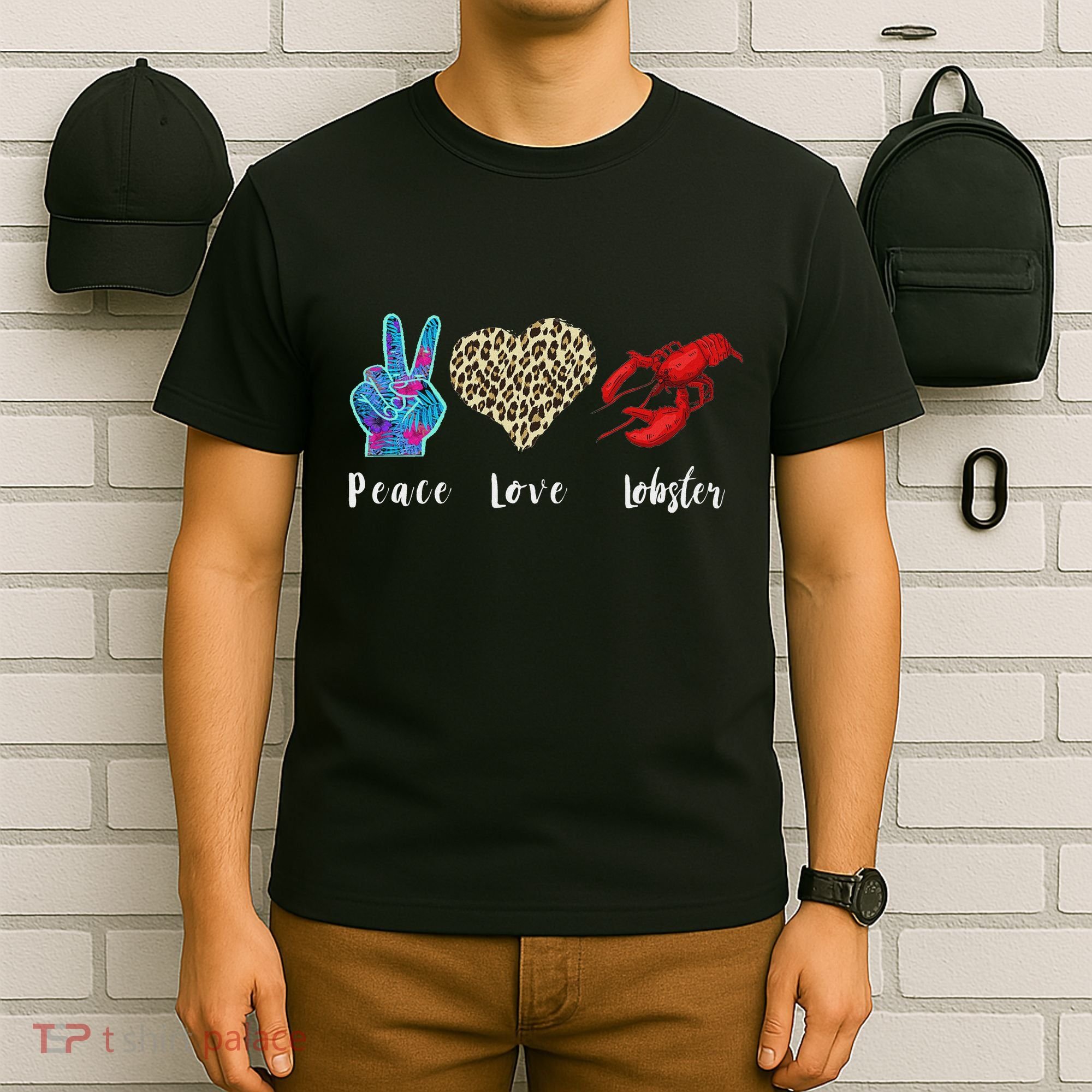 Love Peace Red Lobster Leopard Seafood Lover Lobster Eating T-Shirt