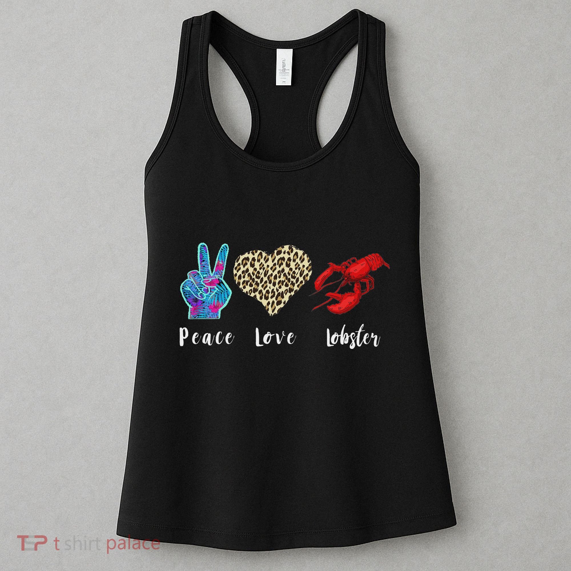 Love Peace Red Lobster Leopard Seafood Lover Lobster Eating Women's Tank Top