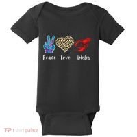 Love Peace Red Lobster Leopard Seafood Lover Lobster Eating Baby Bodysuit thumb 0