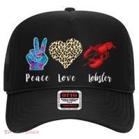 Love Peace Red Lobster Leopard Seafood Lover Lobster Eating Hat thumb 0
