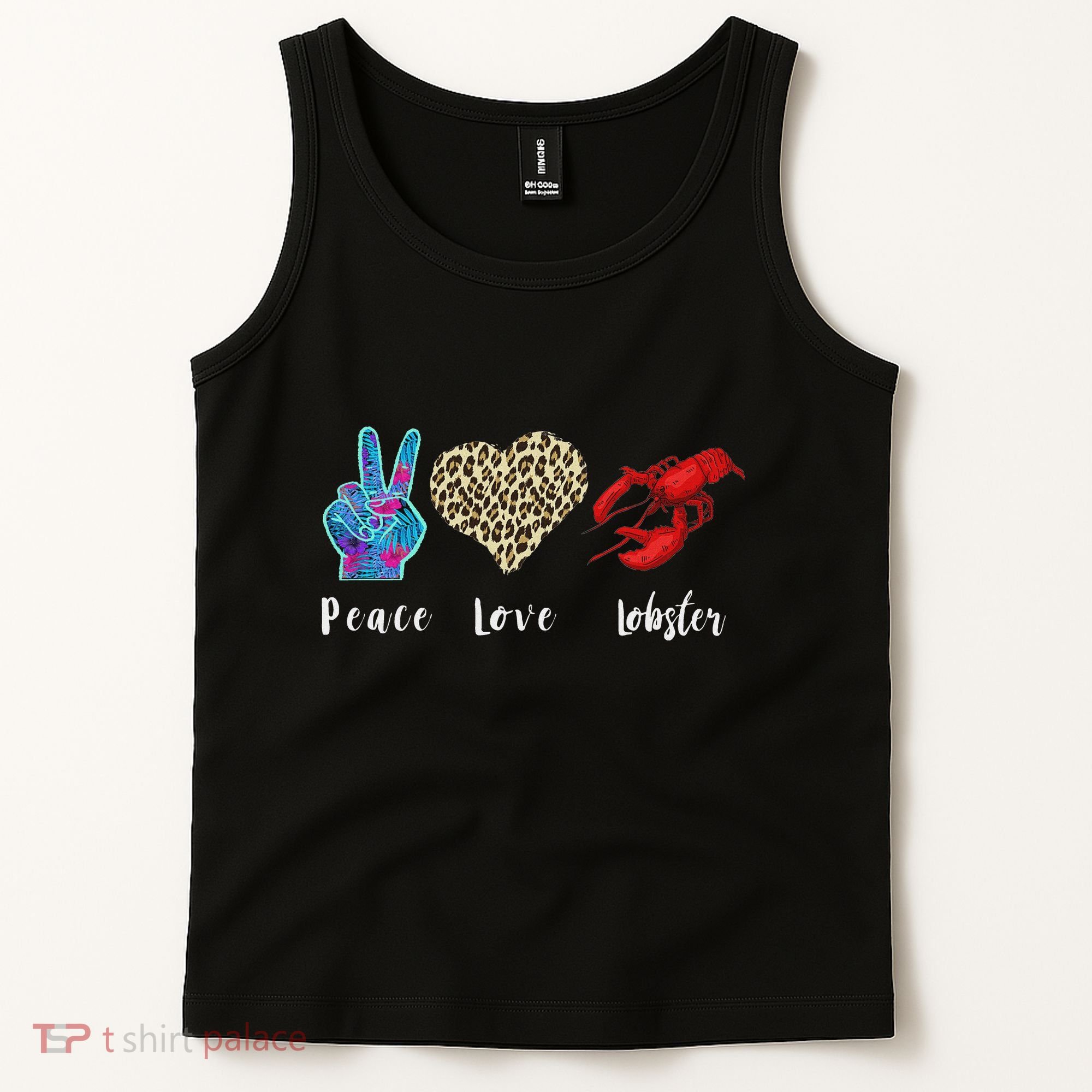 Love Peace Red Lobster Leopard Seafood Lover Lobster Eating Tank Top