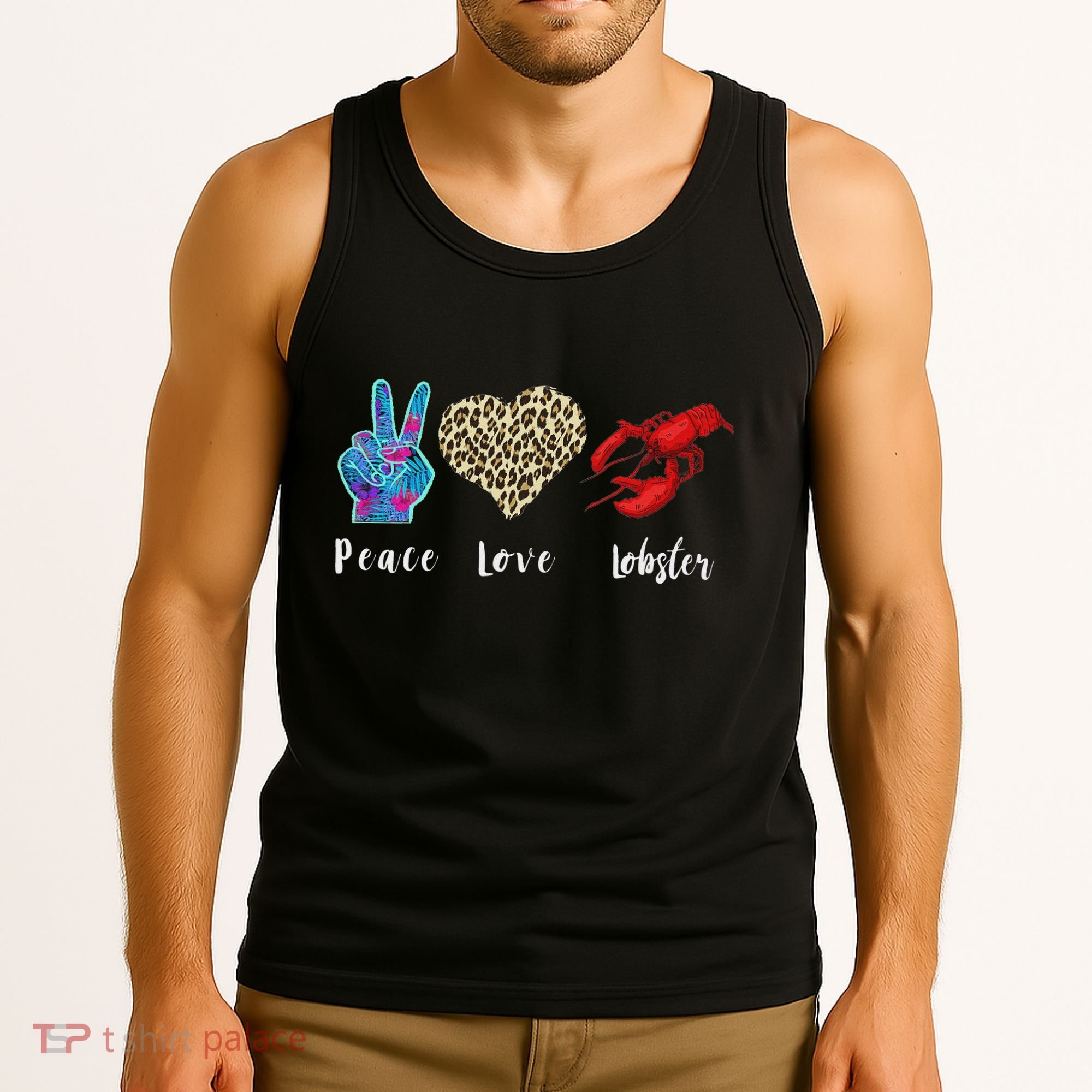 Love Peace Red Lobster Leopard Seafood Lover Lobster Eating Tank Top