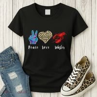 Love Peace Red Lobster Leopard Seafood Lover Lobster Eating Women's T-Shirt thumb 3
