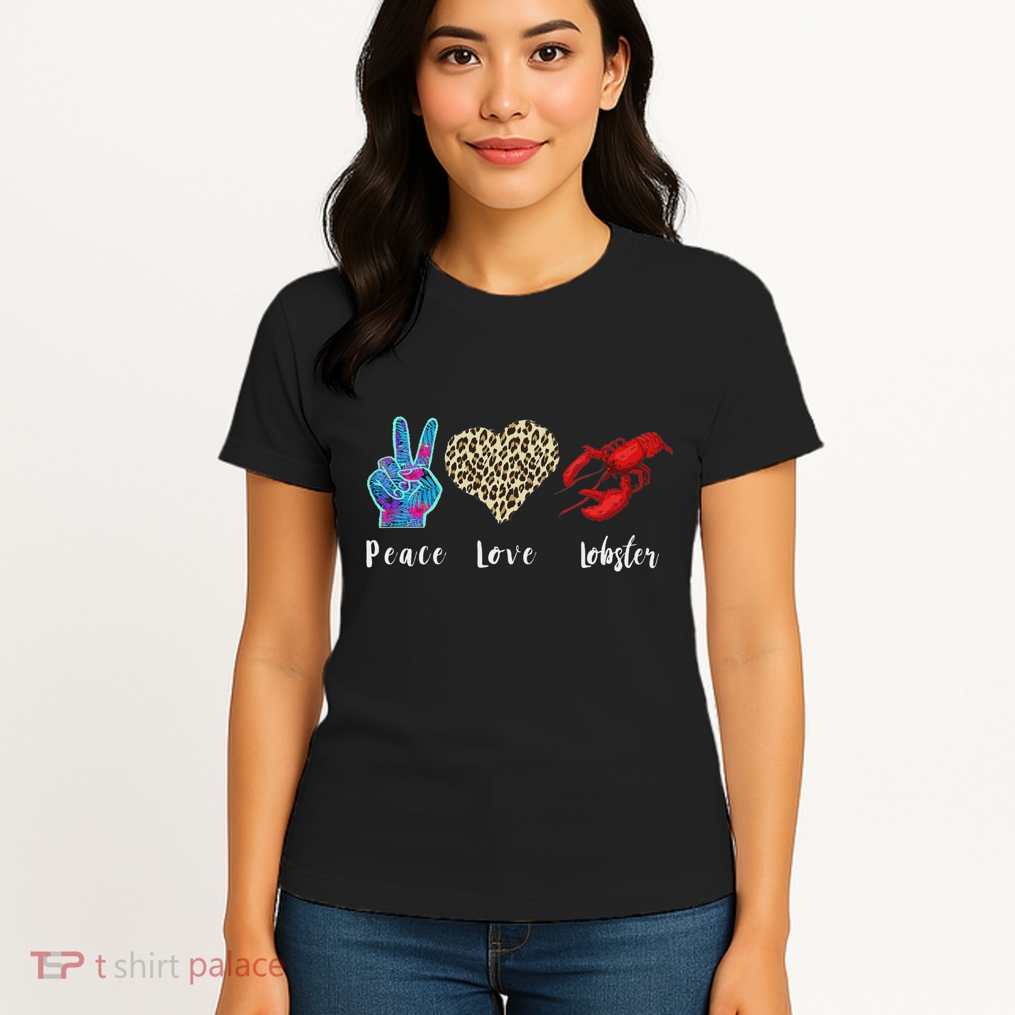 Love Peace Red Lobster Leopard Seafood Lover Lobster Eating Women's T-Shirt