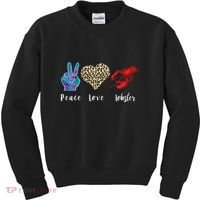 Love Peace Red Lobster Leopard Seafood Lover Lobster Eating Kids Sweatshirt thumb 0