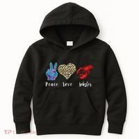 Love Peace Red Lobster Leopard Seafood Lover Lobster Eating Kids Hoodie thumb 0