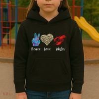 Love Peace Red Lobster Leopard Seafood Lover Lobster Eating Kids Hoodie thumb 3