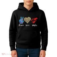 Love Peace Red Lobster Leopard Seafood Lover Lobster Eating Kids Hoodie thumb 4