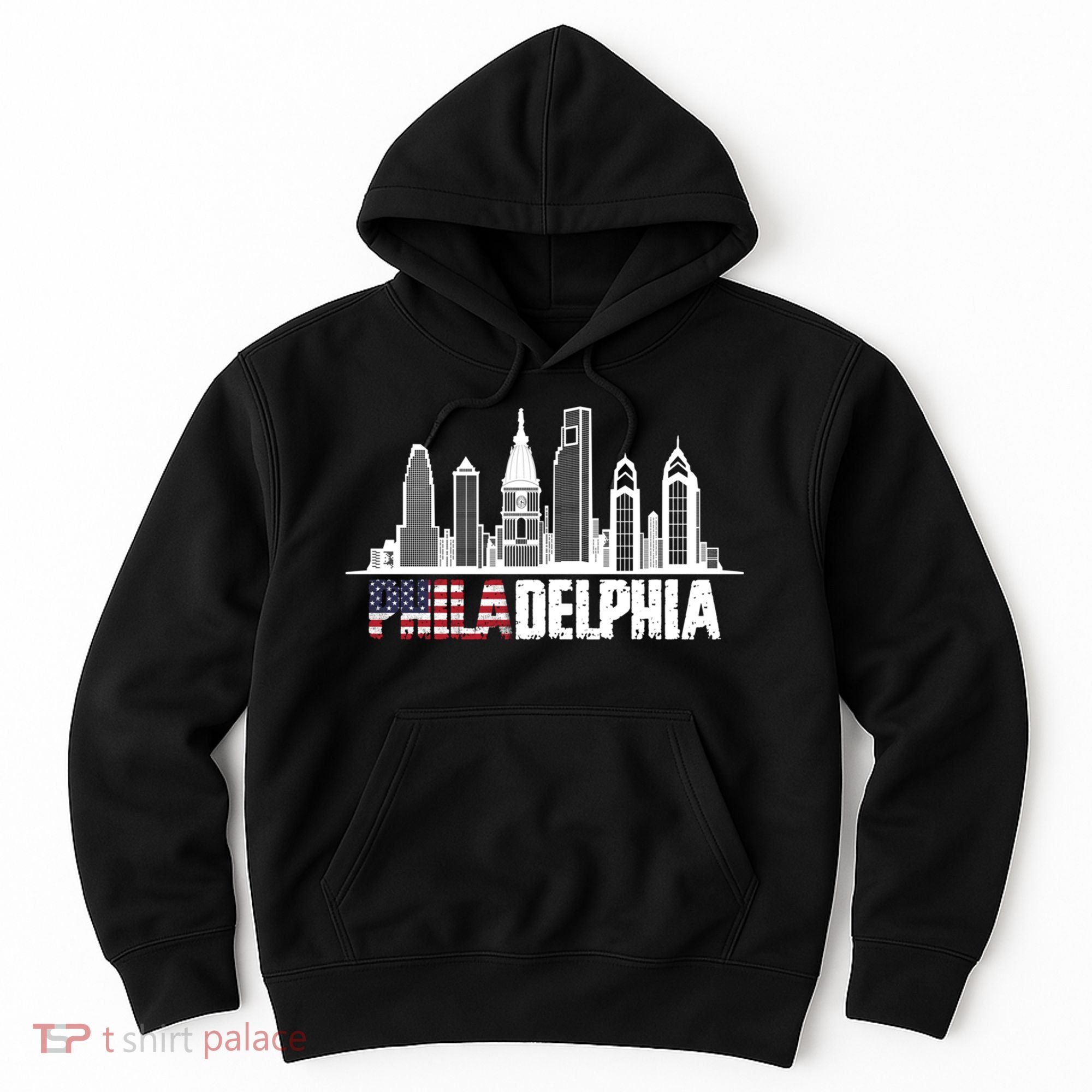 Love Philadelphia Skyline Downtown Cityscape Philly America Flag Hoodie