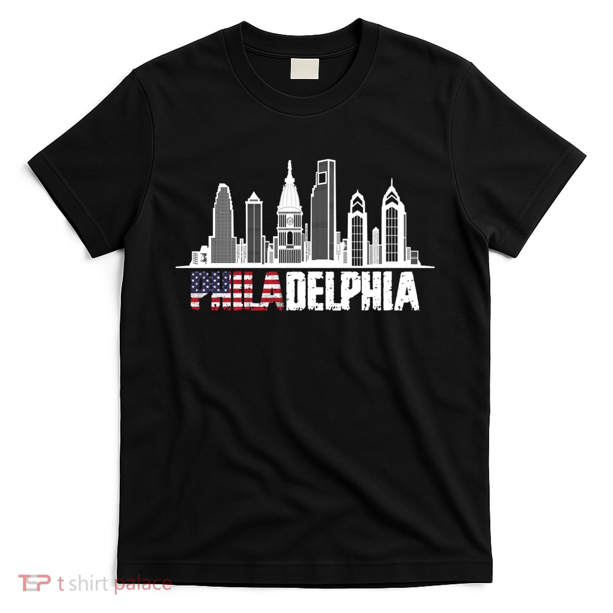 Love Philadelphia Skyline Downtown Cityscape Philly America Flag T-Shirt