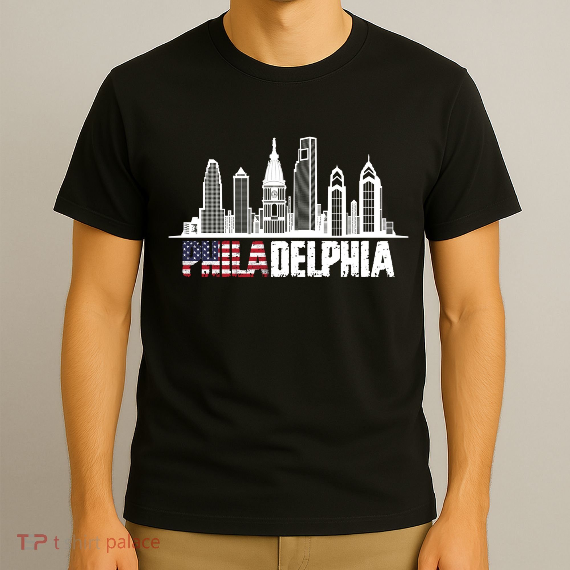 Love Philadelphia Skyline Downtown Cityscape Philly America Flag T-Shirt