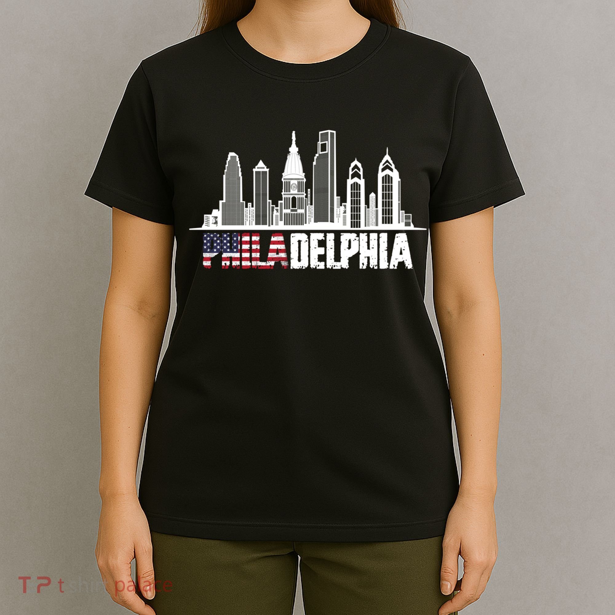 Love Philadelphia Skyline Downtown Cityscape Philly America Flag T-Shirt