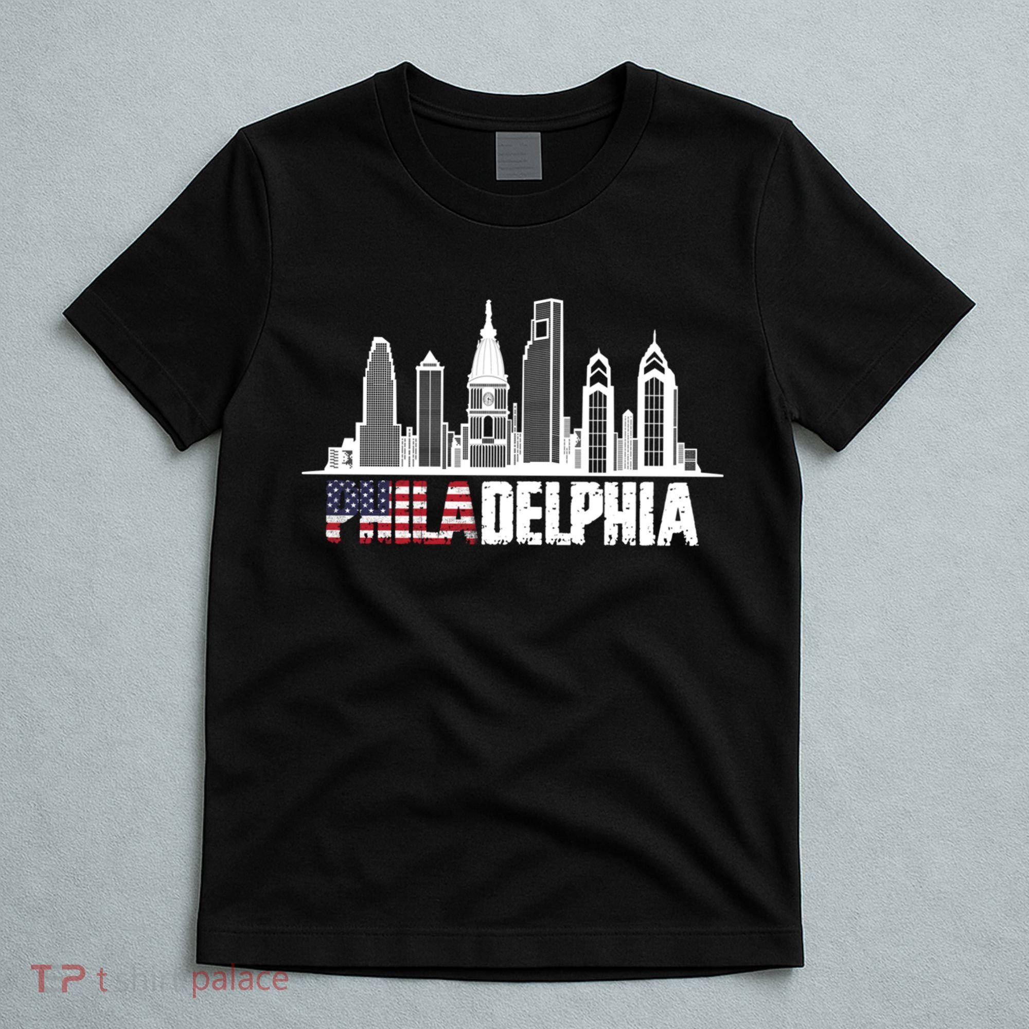 Love Philadelphia Skyline Downtown Cityscape Philly America Flag T-Shirt