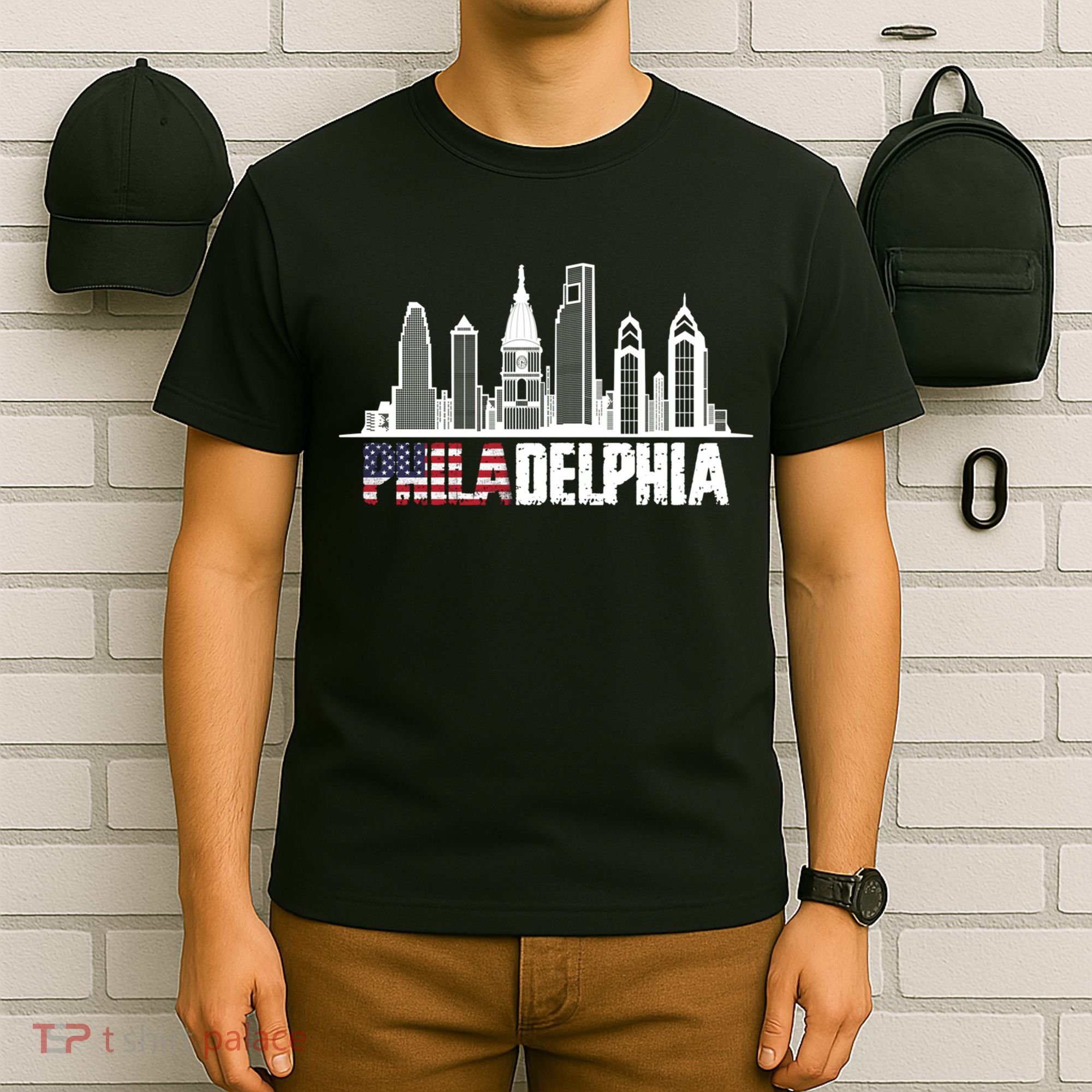 Love Philadelphia Skyline Downtown Cityscape Philly America Flag T-Shirt