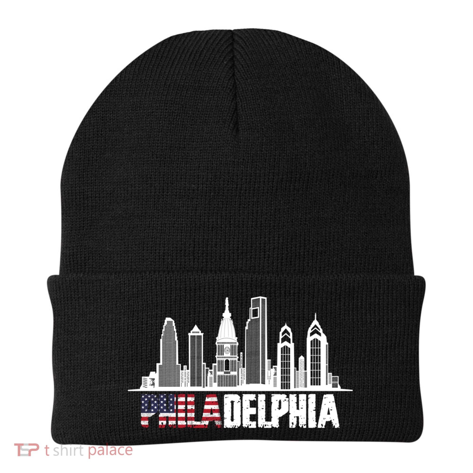 Love Philadelphia Skyline Downtown Cityscape Philly America Flag Beanie