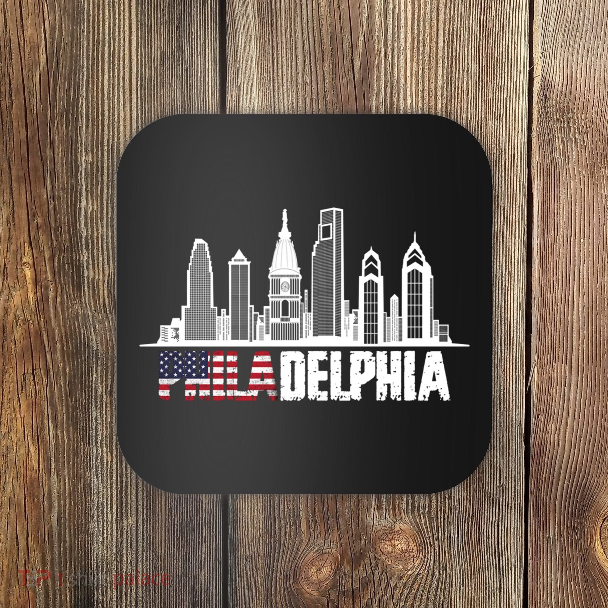 Love Philadelphia Skyline Downtown Cityscape Philly America Flag Coaster