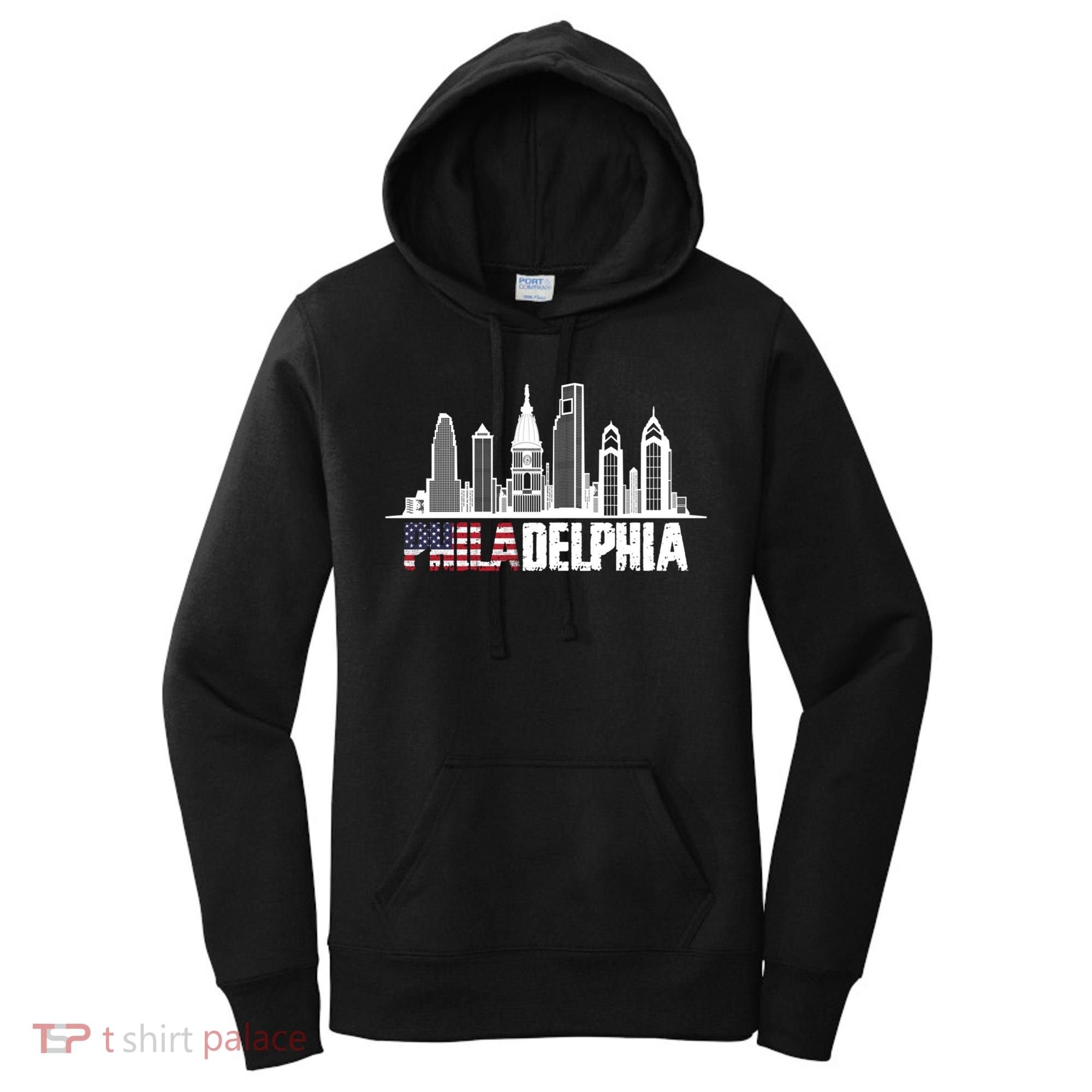 Love Philadelphia Skyline Downtown Cityscape Philly America Flag Women's Hoodie