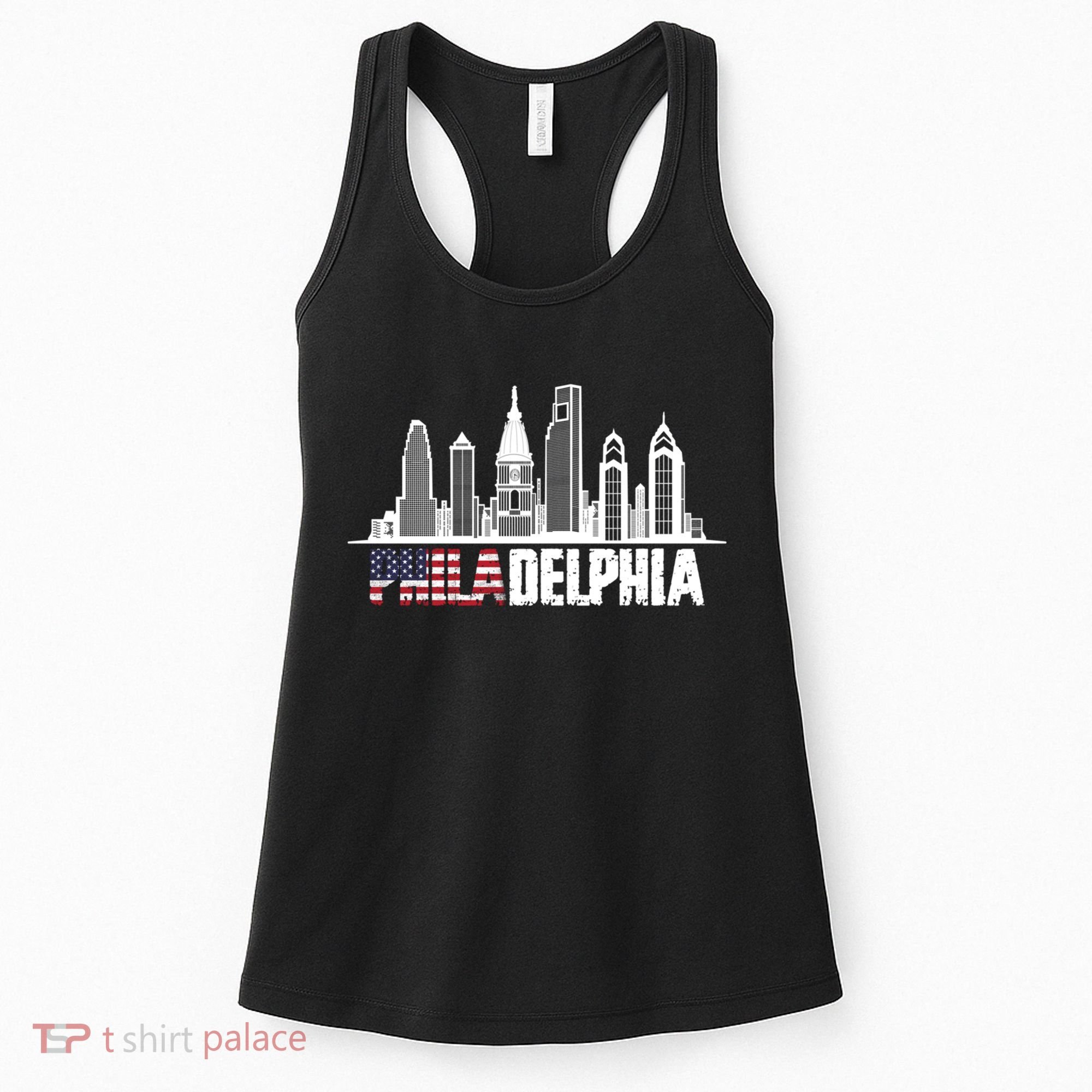 Love Philadelphia Skyline Downtown Cityscape Philly America Flag Women's Tank Top