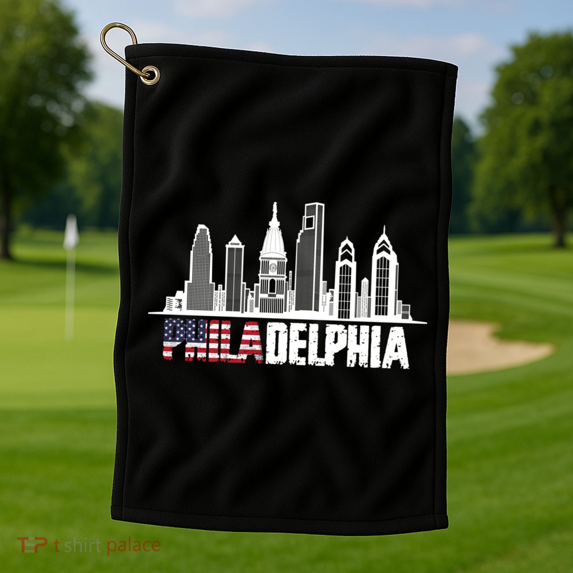 Love Philadelphia Skyline Downtown Cityscape Philly America Flag Golf Towel