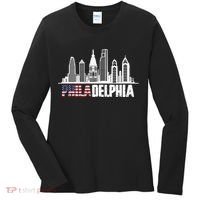 Love Philadelphia Skyline Downtown Cityscape Philly America Flag Women's Long Sleeve Shirt thumb 0