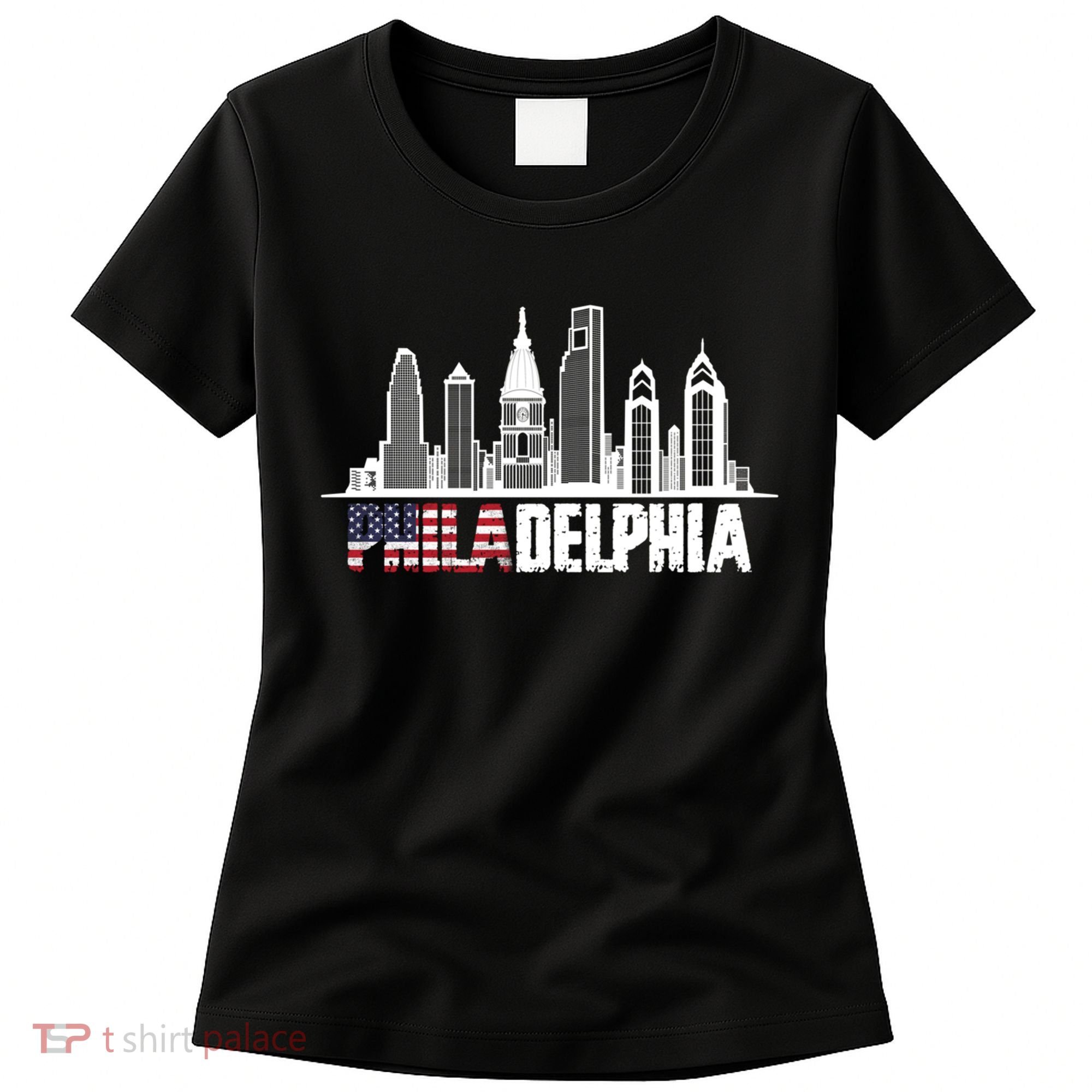 Love Philadelphia Skyline Downtown Cityscape Philly America Flag Women's T-Shirt