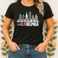 Love Philadelphia Skyline Downtown Cityscape Philly America Flag Women's T-Shirt thumb 2