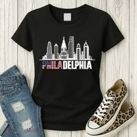 Love Philadelphia Skyline Downtown Cityscape Philly America Flag Women's T-Shirt thumb 3