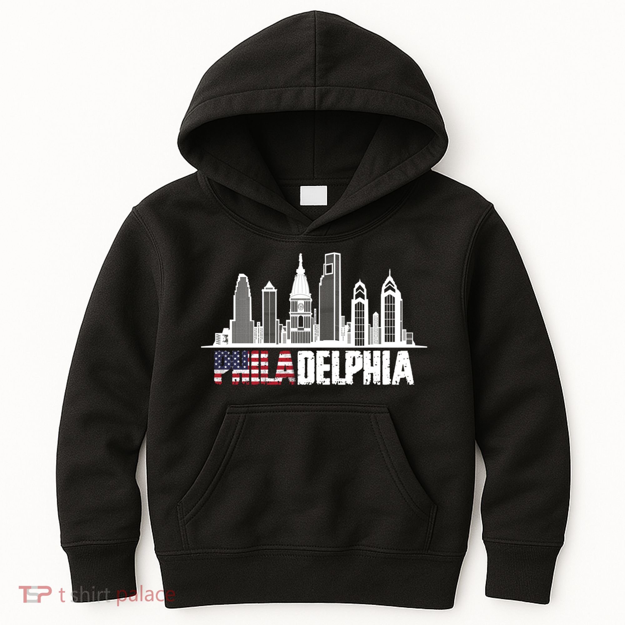 Love Philadelphia Skyline Downtown Cityscape Philly America Flag Kids Hoodie