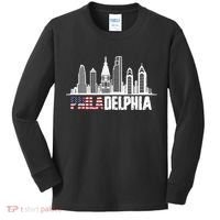 Love Philadelphia Skyline Downtown Cityscape Philly America Flag Kids Long Sleeve Shirt thumb 0