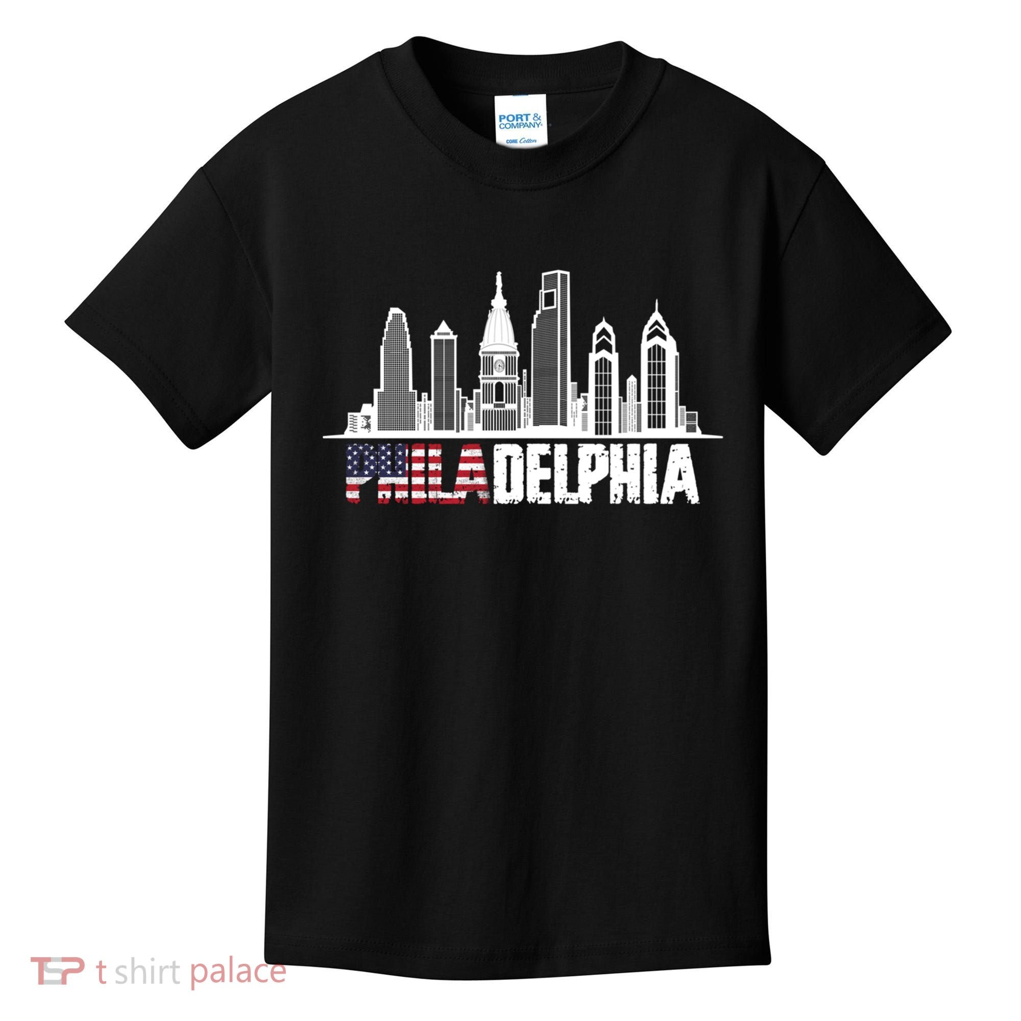Love Philadelphia Skyline Downtown Cityscape Philly America Flag Kids T-Shirt