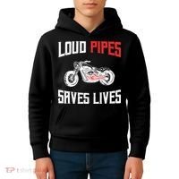 Loud Pipes Saves Lives Biker Kids Hoodie thumb 4