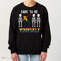Lgbt Pride Skeleton Dabbing Dare To Be Yourself Outfit Gift Women's Sweatshirt thumb 0