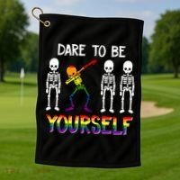 Lgbt Pride Skeleton Dabbing Dare To Be Yourself Outfit Gift Golf Towel thumb 1