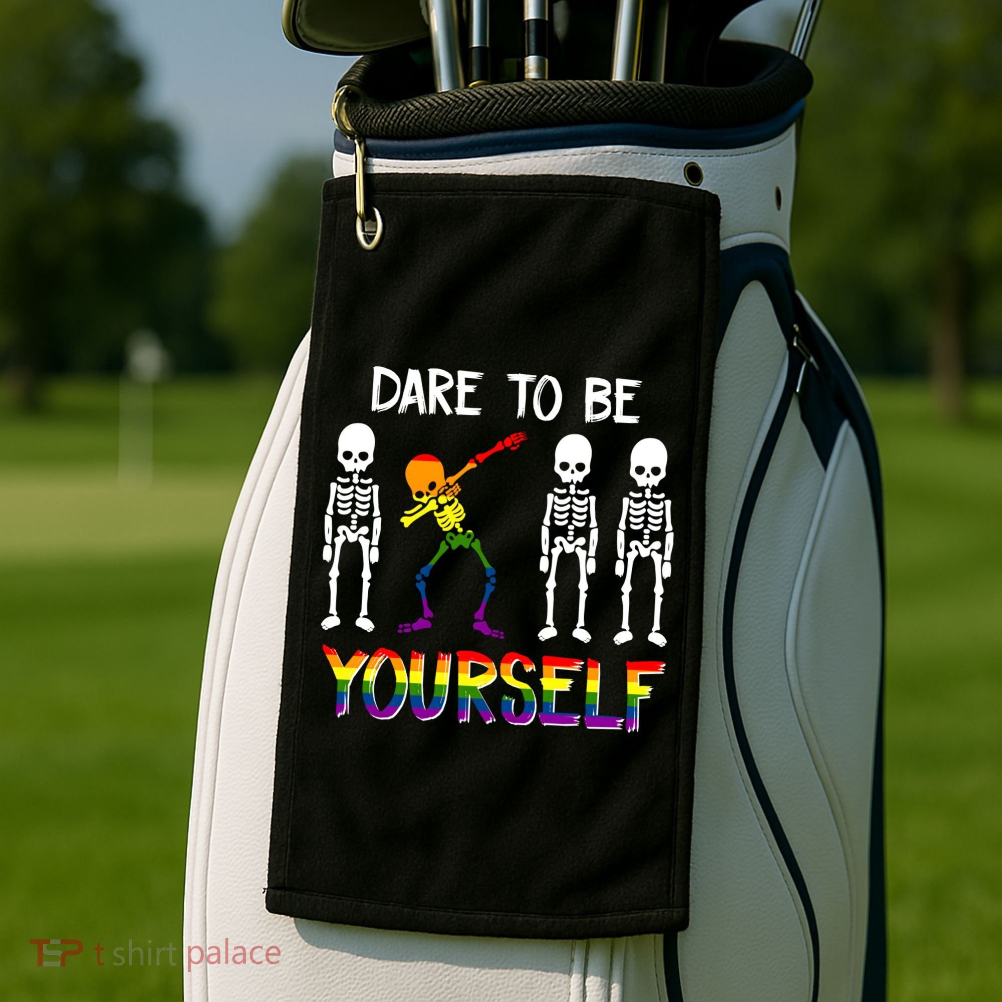 Lgbt Pride Skeleton Dabbing Dare To Be Yourself Outfit Gift Golf Towel