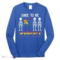 Lgbt Pride Skeleton Dabbing Dare To Be Yourself Outfit Gift Long Sleeve Shirt thumb 0