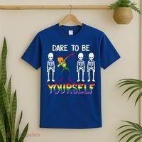Lgbt Pride Skeleton Dabbing Dare To Be Yourself Outfit Gift T-Shirt thumb 2