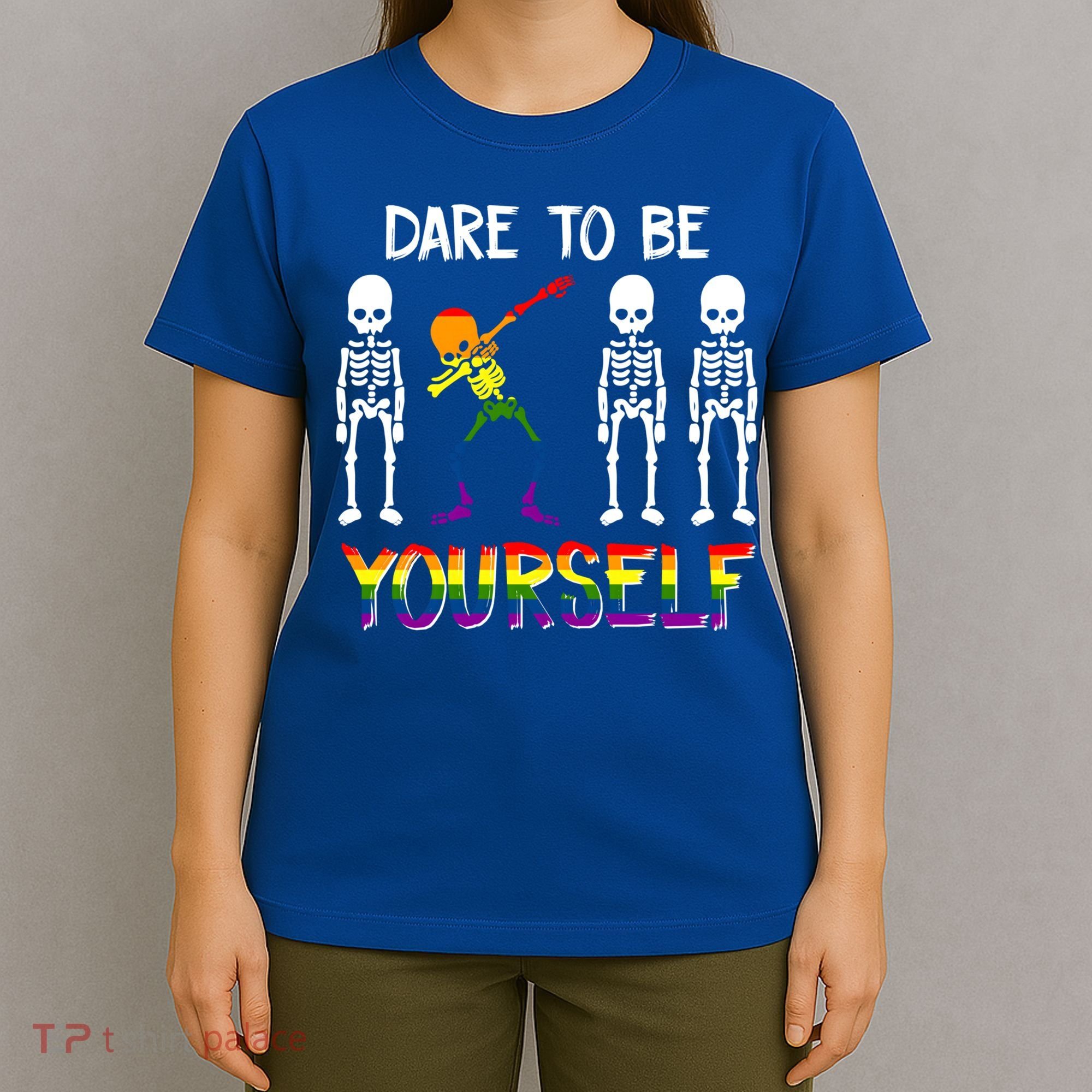Lgbt Pride Skeleton Dabbing Dare To Be Yourself Outfit Gift T-Shirt