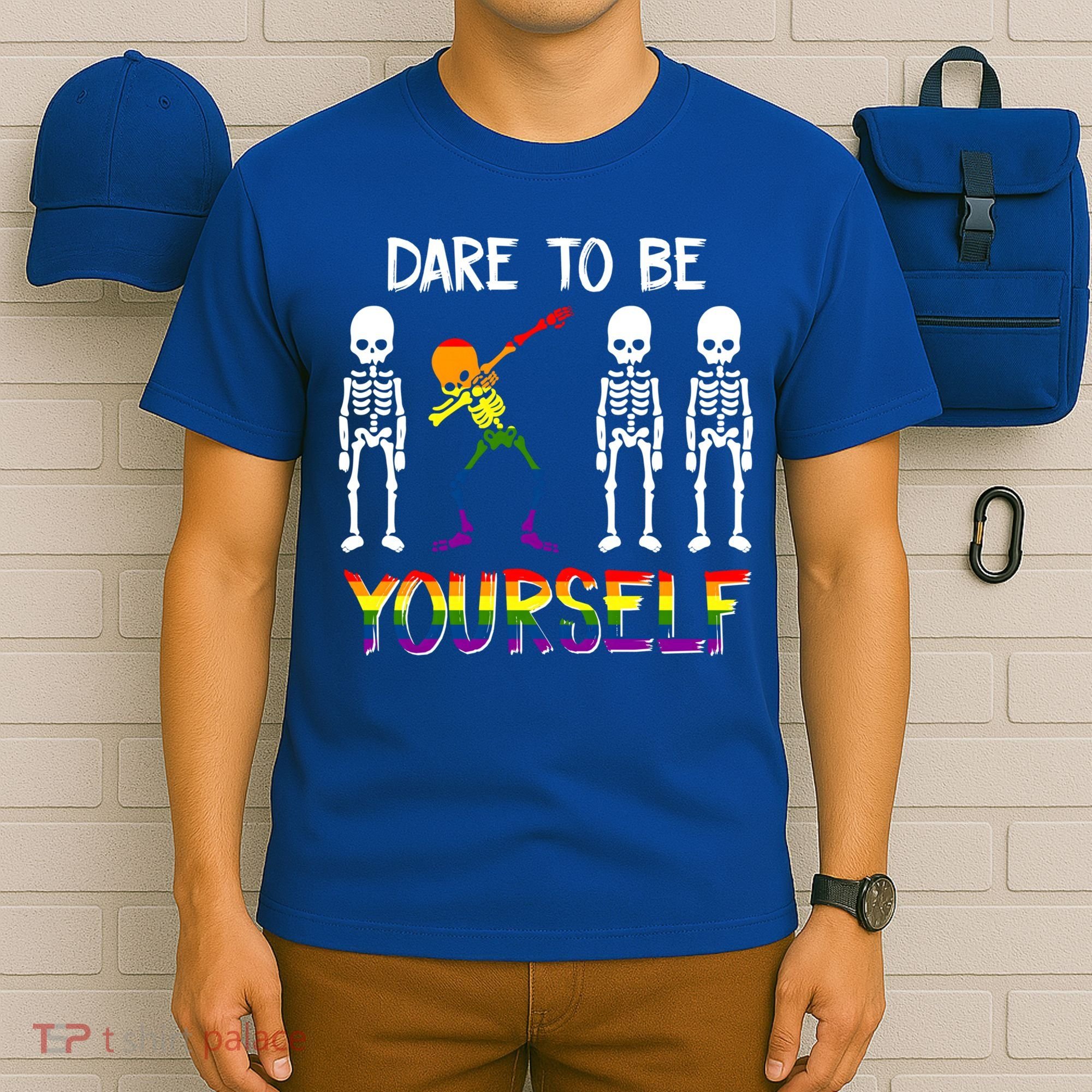 Lgbt Pride Skeleton Dabbing Dare To Be Yourself Outfit Gift T-Shirt