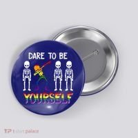 Lgbt Pride Skeleton Dabbing Dare To Be Yourself Outfit Gift Button thumb 0