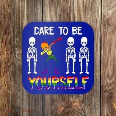Lgbt Pride Skeleton Dabbing Dare To Be Yourself Outfit Gift Coaster