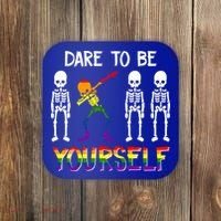 Lgbt Pride Skeleton Dabbing Dare To Be Yourself Outfit Gift Coaster thumb 0
