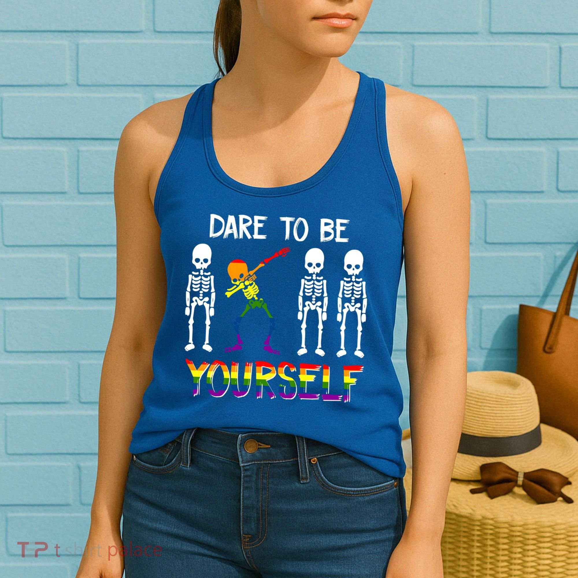 Lgbt Pride Skeleton Dabbing Dare To Be Yourself Outfit Gift Women's Tank Top