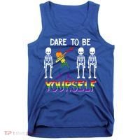 Lgbt Pride Skeleton Dabbing Dare To Be Yourself Outfit Gift Tank Top thumb 0