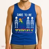Lgbt Pride Skeleton Dabbing Dare To Be Yourself Outfit Gift Tank Top thumb 3