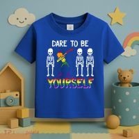 Lgbt Pride Skeleton Dabbing Dare To Be Yourself Outfit Gift Toddler T-Shirt thumb 3